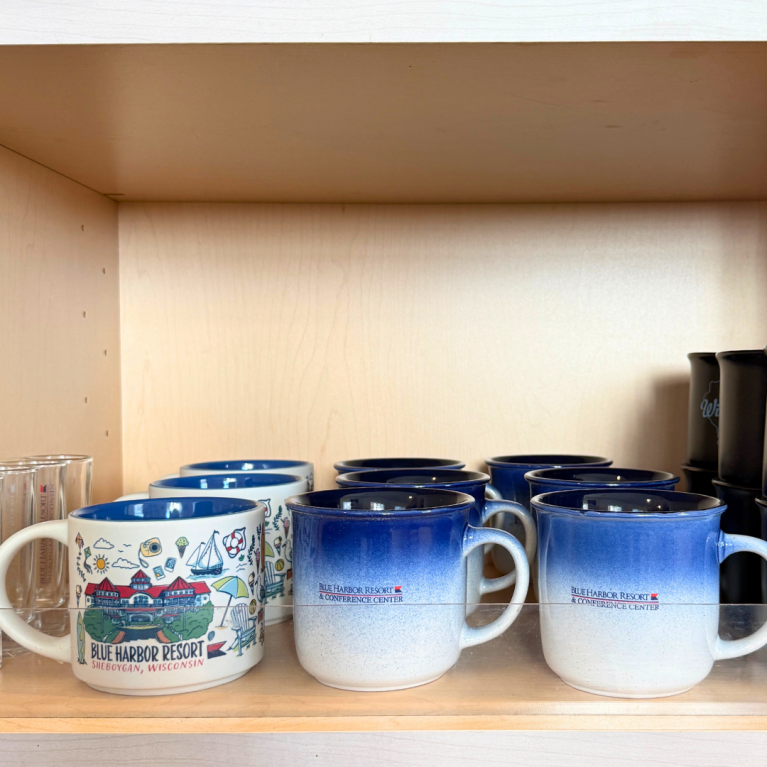 BLUE HARBOR MUGS AT SHORELINE BOUTIQUE IN BLUE HARBOR RESORT
