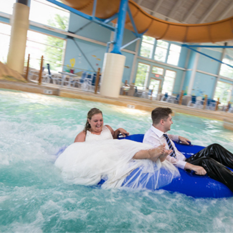 BRIDE AND GROOM WATERPARK AT BLUE HARBOR RESORT WEDDING