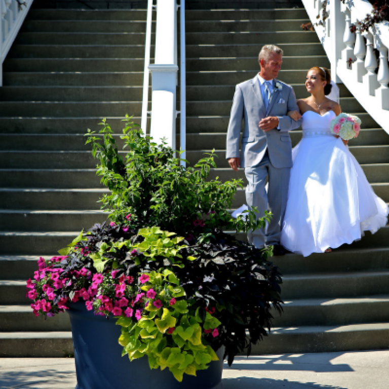 GRAND STAIRCASE ENTRANCE AT BLUE HARBOR RESORT WEDDING