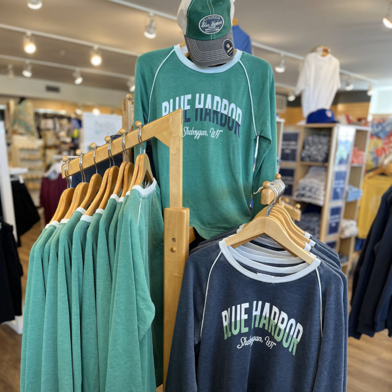 GREEN AND BLUE SWEATSHIRTS AT THE BOUTIQUE
